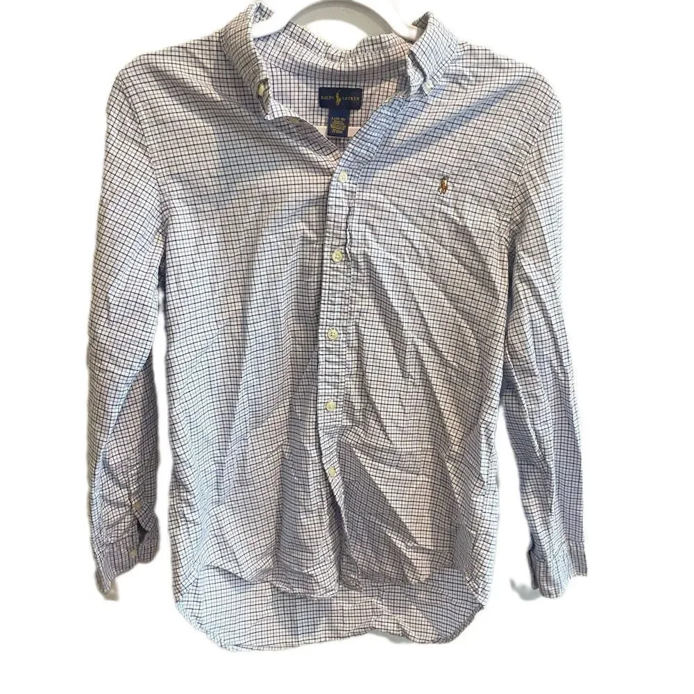 Ralph Lauren Boys Long Sleeve Shirt Blue Check L 14-16 Casual Button-Down